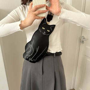 Sac bandoulière personnalisé en forme de chat noir, sac à main fantaisie en cuir PU brodé pour femmes - Product Image 4