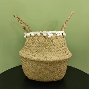Custom size woven straw basket planter cover with handle storage basket for home decor Pastoral style
