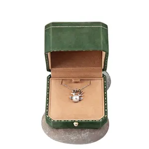 亚岛新到豪华绿色麂皮珠宝包装盒供应商钻石包装盒制造商