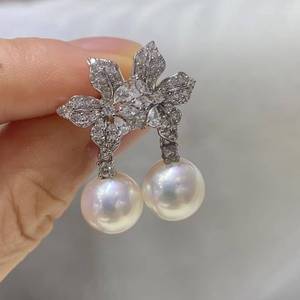 9-10mm Edison Pearl Iris Flower Dangle <b>Earrings</b>, 925 Sterling <b>Silver</b> Crystal Inlaid Floral <b>Drop</b> <b>Earrings</b> for Women - Product Image 5