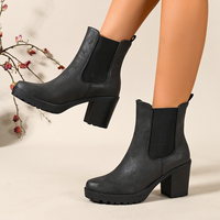 Nouvelles Bottes Chelsea Mi-mollet Femme Automne/Hiver 2026 à Talon Épais, Style Rétro, en Polyuréthane Poli et Maille, Semelle Épaisse