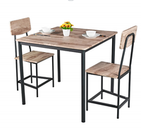 Ensemble de table à manger carrée pas chère, moderne, avec structure en métal et 4 chaises, table centrale en bois