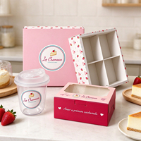 Ensemble d'emballages pour boulangerie, boîte à gâteau en carton blanc enduit de qualité alimentaire, sac en papier, boîte ronde en métal, gobelet en plastique avec logo imprimé personnalisé