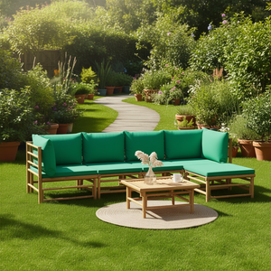 Set Lounge da Giardino Modulare in Bambù Naturale, Arredamento da Esterno per 6 Persone - Product Image 2