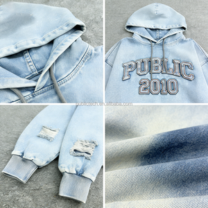 Sudadera con Capucha para Hombre, Estilo Vintage, 100% Algodón, Corte Holgado, Bordado, Lavado a la Nieve, Lavado Ácido, Personalizada OEM - Product Image 2