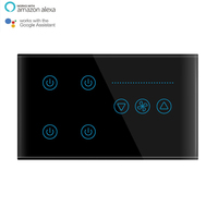 Interruptor de Luz Inteligente WiFi de 4 Canales con Panel Táctil de Vidrio, Control Remoto por WiFi a través de la App Tuya, Compatible con Alexa y Google Voice Control, para Ventilador de Techo