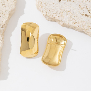 2025 Lisse Brillant Poli En Acier Inoxydable Chunky Grand Grand Rectangle Plaqué Or Boucles D'oreilles Carrées Accessoires De Mode - Product Image 4