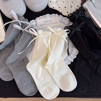 Nouvelle Arrivée WJN – Chaussettes mi-mollet respirantes en coton sans couture pour femme, style JK Lolita, avec bordure bouffante et nœud en ruban, pour usage quotidien