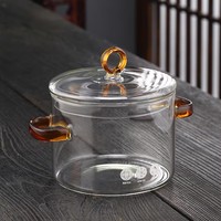 Ustensiles de cuisine en verre borosilicate de haute qualité, casserole en verre avec poignées doubles colorées