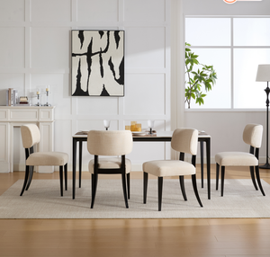 [Stock US] <span class=keywords><strong>Chaise</strong></span> de salle à manger moderne et minimaliste, rembourrée en <span class=keywords><strong>tissu</strong></span> de lin <span class=keywords><strong>beige</strong></span>, avec pieds en bois de caoutchouc et revêtement <span class=keywords><strong>noir</strong></span> - Product Image 4