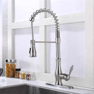 Hot Sale Model of Pull Out <strong>Sprayer</strong> Kitchen <strong>Faucet</strong> Spring <strong>Commercial</strong> Kitchen <strong>Sink</strong> Taps with Deck Plate Brushed Color - Product Image 1