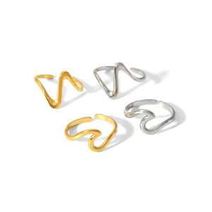Wave-Shaped <b>Titanium</b> Steel <b>Ring</b> For Women Adjustable Irregular Design Gift Jewelry - Product Image 4