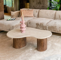 Table basse en marbre de pierre naturelle de forme spéciale avec cadre en bois réglable de style chinois ancien, design moderne, mobilier de salon