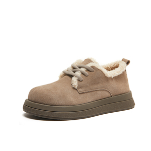 Winter Leather Chunky <strong>Shoes</strong> Retro Lace up Lamb Wool Loafers Women Moccasin British Style Flat Bottomed Suede Upper Cotton <strong>Shoes</strong> - Product Image 2
