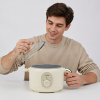 Marmite électrique multifonctionnelle de 20 cm à commande mécanique, économie d'énergie, en acier inoxydable avec revêtement céramique, capacité de 2 L, 600 W, en verre