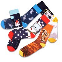 Calcetines de Hombre con Diseño de Astronauta Espacial, Transpirables, Divertidos, Casuales, de Algodón, con Logotipo Personalizado, Venta al Por Mayor