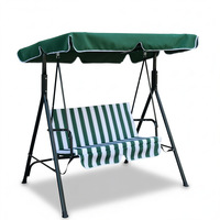 Fauteuil à bascule double d'extérieur pour patio, tissu imperméable rayé vert et blanc, balançoire détachable avec auvent suspendu, structure métallique