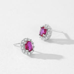 Boucles d'oreilles personnalisables en argent sterling S925 avec zircon rouge ovale et rubis œuf de pigeon - Exclusives pour femmes - Product Image 4