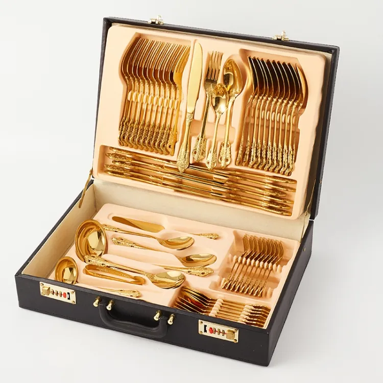 304 72 pcs Stainless Steel flatware set 72pcs Spoon Fork and Knife Piece sliverware Gold plated cutlery dinnerware With Gift Box