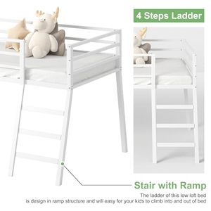 <span class=keywords><strong>Lit</strong></span> mezzanine double, <span class=keywords><strong>lit</strong></span> mezzanine bas en métal pour <span class=keywords><strong>junior</strong></span> avec escalier et barrière de sécurité, silencieux et gain de place, <span class=keywords><strong>blanc</strong></span> - Product Image 5