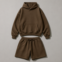 Offre Spéciale – Ensemble Homme Imprimé Coupe-Vent Décontracté en Polaire avec Cordon de Serrage, Coupe Ample et Carrée, en Coton et Polyester, 500G – Sweat à Capuche et Short Oversize
