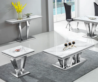 Ensemble de tables d'appoint modernes de luxe avec cadre en acier inoxydable argenté et tables console en marbre blanc pour le salon et les tables basses
