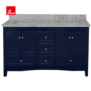 AllandCabinet Modern gaya transisional kayu lapis biru tua disesuaikan marmer konter MDF Carcase keluarga kamar mandi Vanity - Product Image 2