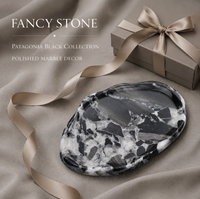 Plateau Organisateur Moyen en Marbre Noir Patagonia FANCY STONE, Plateau Décoratif en Pierre Naturelle Polie pour Coiffeuse, Décoration Intérieure, Cadeaux