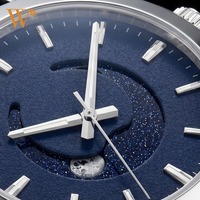 Montre automatique Miyota 9015 Moonphase, luxe, cristal saphir, bracelet en cuir véritable, logo personnalisé, montre mécanique pour homme, OEM