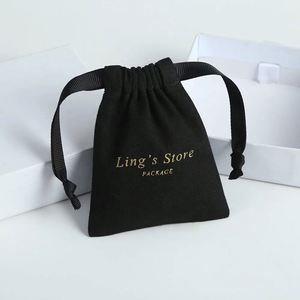 Black Cotton Pocket Stock <b>Net</b> Canvas Jewelry Pouch With Silk Ribbon Gold Stamping LOGO Print on Drawstring <b>Bag</b> - Product Image 3