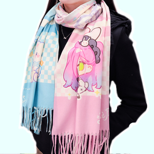 Écharpe longue en cachemire synthétique à deux couleurs, personnalisée avec un motif de dessin animé, pour étudiantes, femmes, adultes, cadeaux en gros, style kawaii et mélodie - Product Image 5