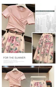 Women Irregular T Shirt+Mesh <strong>Skirts</strong> <strong>Suits</strong> Bowknot Solid Tops Vintage Floral <strong>Skirt</strong> <strong>Sets</strong> Elegant Woman Two Piece <strong>Set</strong> - Product Image 5