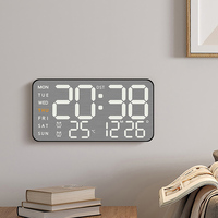 Horloge murale numérique LED à grands chiffres en plastique brossé, luminosité réglable, double alarme, affichage de la température et du calendrier, chambre à coucher, maison