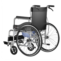Fauteuil roulant économique avec cadre en acier au carbone, coussin en maille Oxford, pneus pleins de 24 pouces, frein à main et récipient pour fournitures de réadaptation