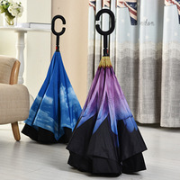 Parapluie inversé innovant classique anti-goutte pour voiture, double couche, coupe-vent, poignée en C, mains libres, en pongé, cadeaux d'affaires, pluie