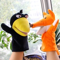 Vente en gros de marionnettes à main en peluche créatives marionnettes à main renard et corbeau avec bouches mobiles jouets interactifs pour enfants cadeaux