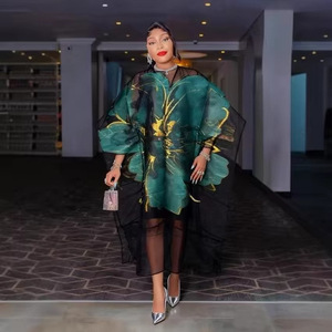 <span class=keywords><strong>Tunica</strong></span> Elegante da <span class=keywords><strong>Donna</strong></span> Africana, Europea e Americana <span class=keywords><strong>Taglie</strong></span> <span class=keywords><strong>Forti</strong></span>, in Organza con Motivo Geometrico e Orlo a Balze, per il Commercio Transfrontaliero in Africa - Product Image 2