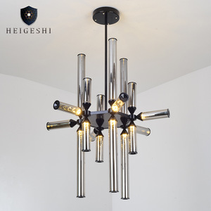 Heigeshi Modern Glass Chandelier Led Pendant <b>Light</b> Black Multi Head For Living Room Bedroom Study - Product Image 2