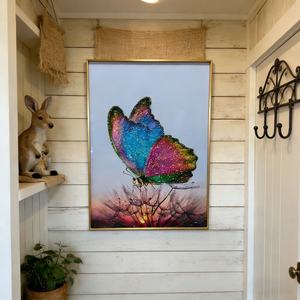 Venta al por Mayor de Arte Mural Personalizado para Sala de Estar, Impresión HD de Mariposas Coloridas, Decoración Abstracta para el Hogar, Pintura de Porcelana de Cristal con LED - Product Image 4