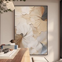 Peinture sur toile abstraite de feuilles de Ginkgo à texture 3D peinte à la main, art mural minimaliste neutre en techniques mixtes pour la décoration du salon