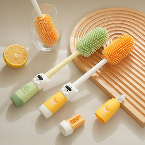 Brosse à biberons Honey Bear 4 en 1 en silicone à long manche pour le nettoyage des biberons et des couvercles de tasses, portable avec capuchon de rangement - Product Image 5