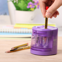 Taille-crayon électrique automatique double trou pour l'école, fournitures scolaires, violet
