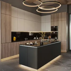 Factory Custom Design Bereit zum Zusammenbau von Küchen schränken Island Spanplatte Kadaver Küchenmöbel mit LED-Licht leiste