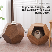 Lit pour chat minimaliste en bois style ours en peluche, meuble polyvalent en bois massif pour salon, niche polygonale respirante pour chien