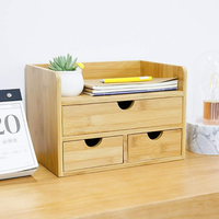 Organisateur de bureau multifonctionnel en bambou couleur naturelle, type sur pied, avec 3 tiroirs, mini rangement pour bureau et maison