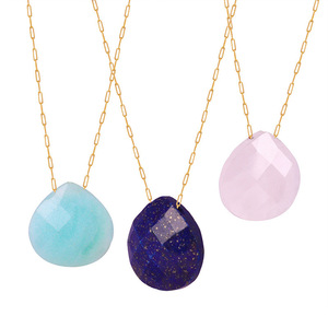 Collier pendentif en pierre naturelle en forme de goutte d'eau, en acier inoxydable plaqué or, résistant à l'eau, bijoux pour femmes - Product Image 6