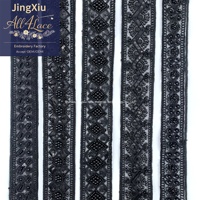 Ruban en dentelle brodée de perles noires et de sequins, motif géométrique Paisley, 100% polyester, pour la décoration de robes