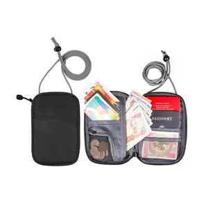 Portable Waterproof Safety RFID Polyester Small Passport Holder Travel Neck Wallet Pouch