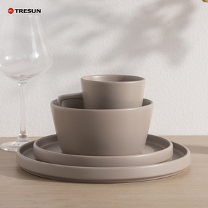 Bán Buôn 16 Pcs Bắc Âu Gốm Sang Trọng Đồ Đá Màu Rắn Đầy Đủ Thiết Lập Matte Brown Bộ Đồ Ăn Tấm Gốm Bộ Đồ Ăn Bộ - Product Image 6