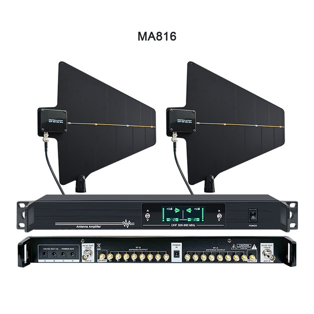 MA808/MA816 UHF Wireless Microphone Signal Booster Directional Antenna Amplifier with Rack